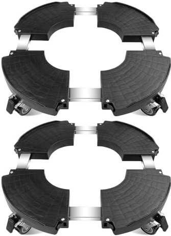 Fousenuk 2 Pezzi Sottovaso con Ruote capacità 250 kg, Portavasi da Interno Regolabili da 40-58.5cm, Carrello Portavasi Rotondo con Ruote Ruotabile a 360° per Piante da Esterno e Interno(Nero)