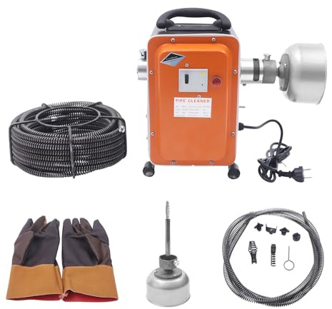 750 W rörrengöringsmaskin elektrisk med 20 m spiral, rörrensare avloppsrensare maskin 400 varv/min, avloppsrengöringsanordning för kök badrum toalett, inklusive handskar och tillbehör