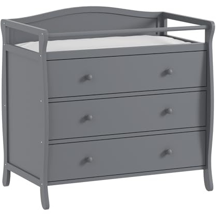 Garvee Table à Langer en Bois, 3 Tiroirs, Barrières Sécurité, 90×58×99cm | Table à langer robuste avec ceinture. Trois grands tiroirs. Convient pour chambre, salon et crèche.