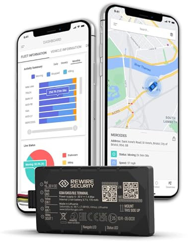 REWIRE SECURITY DB1 Lite GLONASS/GSM GPS Vehicle Tracker – Portable Real-Time Locator for Car, Truck, Van | Easy Install | Automatic Alerts | Covers 120+ countries | Low-Cost Monthly Subscription