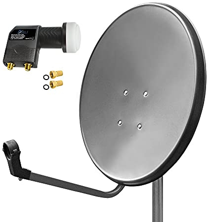 60cm HD Sat Anlage Twin LNB + 2 F-Stecker Digital 2 Teilnehmer Antenne grau UHD 4K