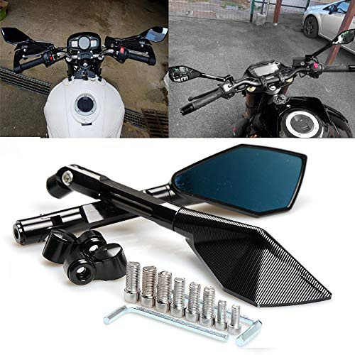 ELIFEPARTS Universal 8MM 10MM Clockwise Threaded Bolts Motorbike Bluish Reverse Side Mirrors, Motorcycle Mirrors Compatible with FZ07 FZ 09 FJ07 FJ09 FZ8 XSR900