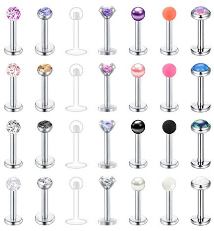 Longita Helix Tragus Earring Studs 16G Stainless Steel Labret Piercing Lip Bars Studs Body Jewellery 6mm