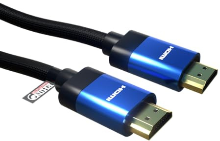 rhinocables 8K HDMI Braided Cable – Copper 2.1 Lead Supporting HDR, VRR, QFT, eARC & Dolby Audio | High-End Connector for TVs, Soundbars, Consoles & PCs (Blue, 2m)