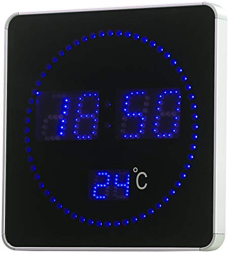 Lunartec Horloge Murale Radio-pilotée à LED Bleues et Affichage de la température