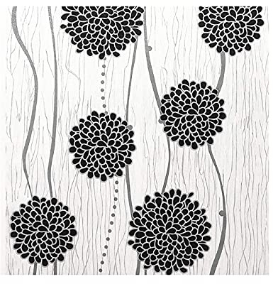 HZLGFX Elegante Papel Tapiz De Rayas Gris Plateado Floral Blanco Y Negro Metálico, Papel Tapiz De Despegar Y Pegar, Papel De Contacto Autoadhesivo De Vinilo Decoración 393.7in * 17.7in