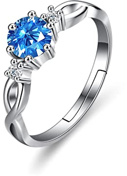 Bellitia Jewelry Anillos de Plata de Ley 925 para Mujer Anillo de Compromiso Boda de Aguamarina Anillos Ajustables Regalo Aniversario Joyería de Moda