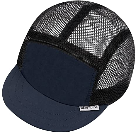Clape Mesh Kappe Kurzer Schirm 5 Panel Baseball Cap Flat Brim Snapback Basecap Atmungsaktive Sommer Outdoor Kappen,Navy Blue