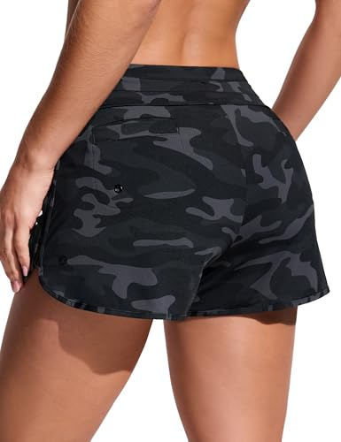 CRZ YOGA Damen Badeshorts Schnell Trocknend Schwimmshorts Sommer Boardshorts mit Seitlichem Split Dschungeltarnung Grau 38