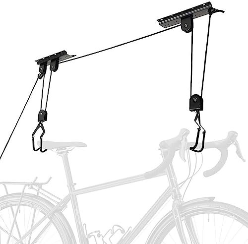 GEEZY Bike Bicycle Lift Ceiling Rack Space Saver Garage Storage Ceiling Mount Hanging Rack Pulley Hoist Adjustable Rope 45KG Capacity