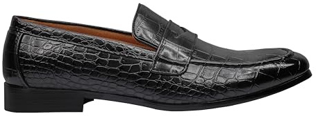 Mens Classic Crocodile Print Faux Leather Penny Loafers Formal Slip on Shoes[U5961-6-NOIR-9.5 UK] Black