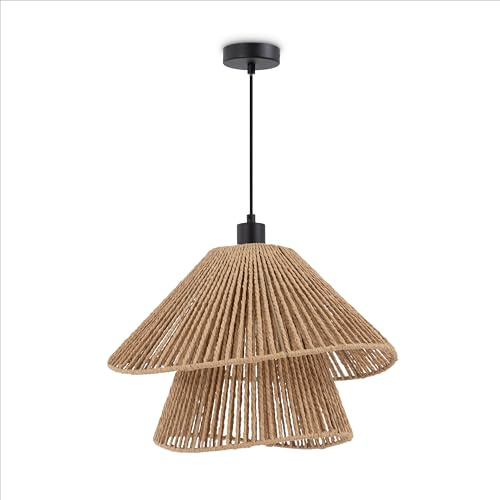 Paco Home LED Pendellampe Wohnzimmer Pendelleuchte Esszimmer Hängeleuchte Küche Lampenschirm Papier Deko Boho Style E27, Farbe:Schwarz, Leuchtenart/Farbe:Typ 5
