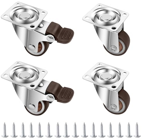 Lectorias 4 Piezas Ruedas para Muebles 25 mm, Rueda Giratorias 360° con Freno, Ruedas de Goma para Muebles Pesados Exterior, Silencioso y Resistente Ruedas para Banco de Trabajo, con 16 Tornillos
