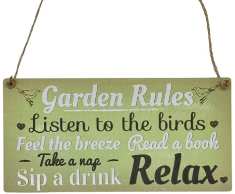 Second Ave Garden Rules Relax Wooden Hanging Rectangle Home Garden Sign Plaque