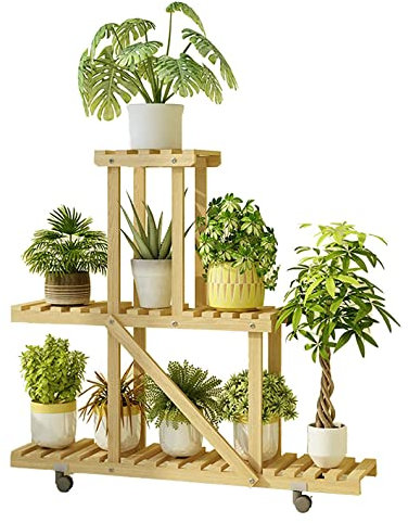 YangRy Support à Fleurs d'angle Mobile symétrique Multicouche en Bois Massif, Support à Fleurs de Type escalier Mural, Support à Fleurs de Type Sol, Naturel, B