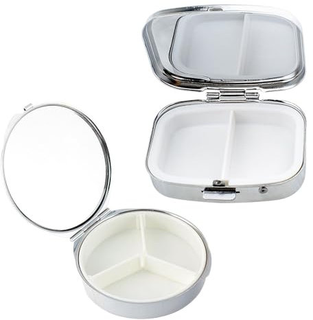 2 Stück Mini-Pillendose Aus Metall, Kleine Pillendose Mit Spiegel, Medikamenten-Aufbewahrungsbox, Pillendose Mit Mehreren Fächern, Pillendose Mit Fächern, Tragbare Reise-Pillendose