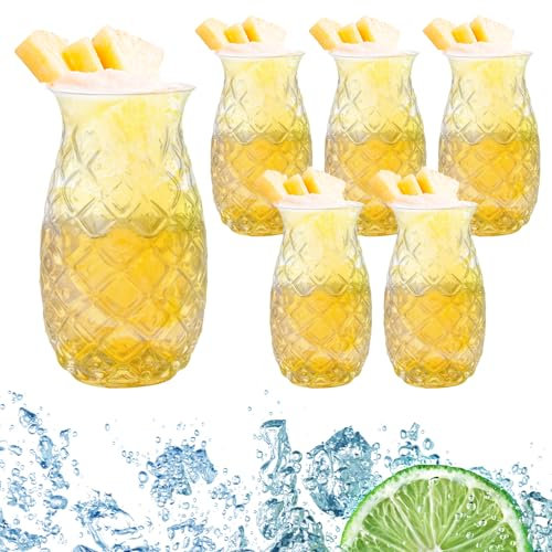 PRITOK Juego de 6 vasos de cóctel de 480 ml, vasos de piña, vasos de cóctel para bar, fiesta, zumo de vino, copas de piña, copas de cóctel transparente con relieve de piña para cócteles, vasos de zumo