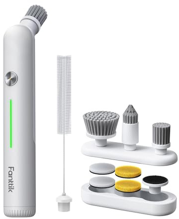 Fanttik G9 Nano Cordless Spin Scrubber with NeoPulse Motor, IPX7 Waterproof Grout Brush, 8 Replaceable Heads & LED Display for Cleaning Bathroom, Tile, Corners - White