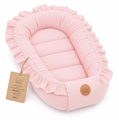 Mousseline Réducteur de Lit Bébé 90x50cm en Coton Cocon polyvalent pour Nid d'Ange Couffin et Naissance pratique et léger idéal pour le transport parfait pour filles et garçons Rose poudré