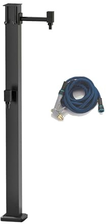 Fuentes Decorativas Exterior, Columna de Agua Cuadrada Negra para Jardín, Grifo Vertical de Suelo con Pistola Rociadora, para Jardín, Patio o Balcón(31.5in/80cm)