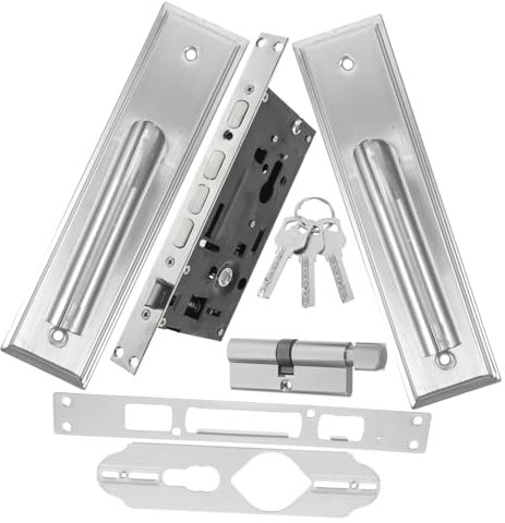 HOMSFOU Maniglia per Porta in Acciaio Inossidabile Serratura Silenziosa con Chiave Design Robusto per Porte d'Ingresso e Interne Installazione Facile 1 Set