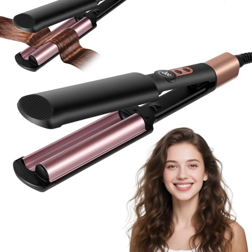 Hair Waver, Mini Crimper, Beach Wave Curler, Portable French Wave Curling Iron with 5 Heat Settings, 160-200°F, Lightweight & Compact, Anti-Scald Design, Dual Voltage, Wave Curling Iron for Women