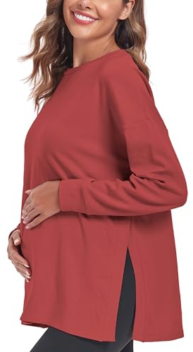Love2Mi Women’s Maternity Tops Long Sleeve Loose Fit Maternity T-Shirt Split Side Breastfeeding Top Maternity Clothing
