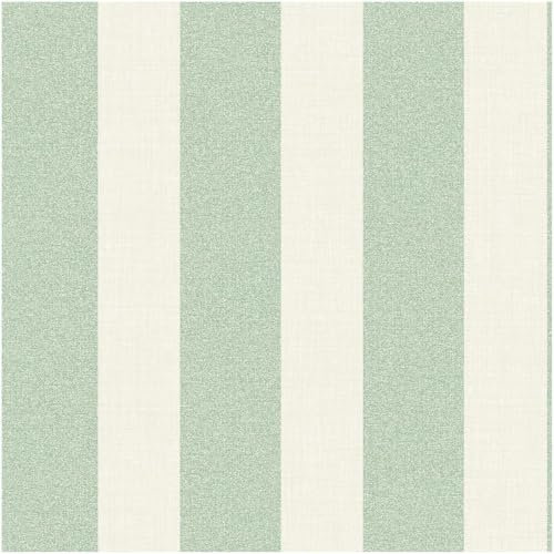 Full Roll - Green Textured-Look Striped Wallpaper 10.05m x 53cm Roll - Washable Peelable Easy to Hang - Contemporary Versatile Modern Kids Bedroom Living Room Sage Panel