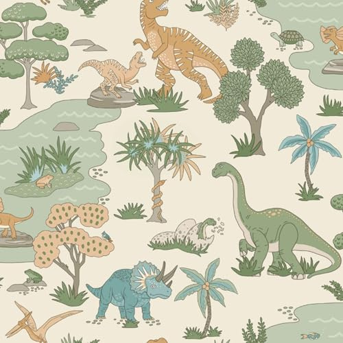 SOPHIE LAURENCE Kids Cream Dino Wallpaper Multi Dinosaurs Snakes Frogs Feature Bedroom Playroom