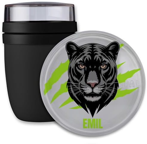 Kinder Müslibecher to go Joghurtbecher für Mepal Ellipse - Schulkind Geschenk Lunchpot Panther mit Name personalisiert I Einschulung Geschenk Schule I Schulanfang I Schuleinführung - 300 ml