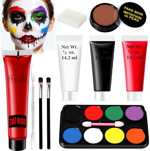Halloween Makeup Fake Blood Kroppsmålning face paint, Ansiktsmålning för barn Vuxna Halloween, Professionell Halloween Makeup, Drama Carnival Party Cosplay, 8-Färgs Ansiktsmålning, Falskt Blod