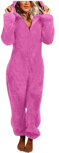Vhersily Pigiama Intero da Donna in Pile con Cerniera e Cappuccio Autunno Inverno Caldo Loungewear Tuta Intera Morbida e Confortevole Pigiama da Notte Soffice Tute Spessa Y2K Blusa Allattamento