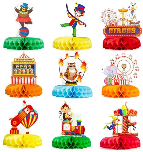 uinnossvc 9 bolas de panal de abeja decoración de mesa, decoración de fiesta de panal, payaso, circo, animales, decoración de panal, centros de mesa para niños, niñas, carnaval