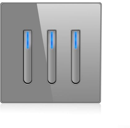 Väggljusströmbrytare, grå härdat glaspanel 86 mm nyckelströmbrytare, LED nattlampa återställningsbrytare för sovrum vardagsrum (3 gäng 1 väg)
