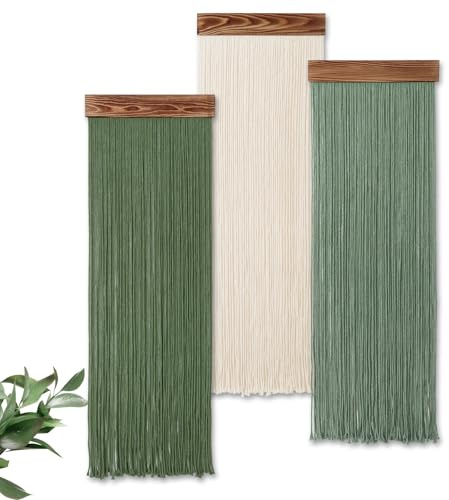 Weldomcor 3 arazzi da parete in filato macramè Boho Chic Home Decoration, 30 x 92 cm, con nappe, moderni, fatti a mano, grandi decorazioni da parete per soggiorno, camera da letto, cameretta dei