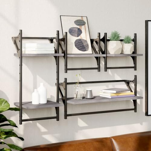 QUAHEAS 4-TLG. Vägghyllsats, grå, Sonoma, träbaserade material, 30–65 cm bred, svävande, för vardagsrum, sovrum, kök, mångsidigt förvaringsutrymme, enkel väggmontering