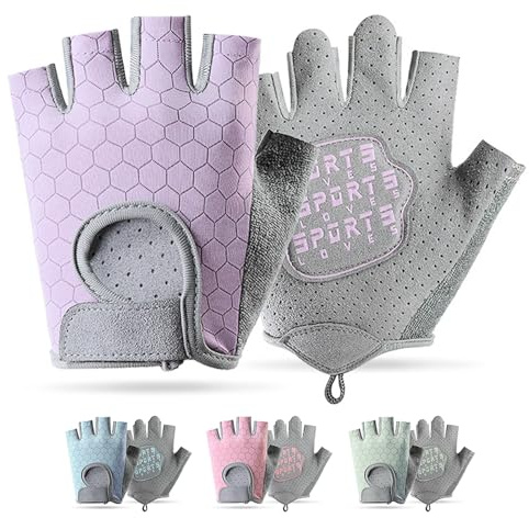 FYting Guantes Bici Niño,Guantes Niño,Guantes Sin Dedos Seda de Hielo,Palms Protección Antideslizantes Cómodos y Transpirables para Bicicletas, Scooters, Clases de Educación Física(Púrpura M)