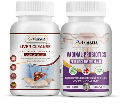 Homacia Liver Cleanse & Vaginal Probiotics Bundle | Supports Liver Detox, Gut & Intimate Health | Choline, Alpha Lipoic Acid & Live Cultures | 60 + 30 Capsules