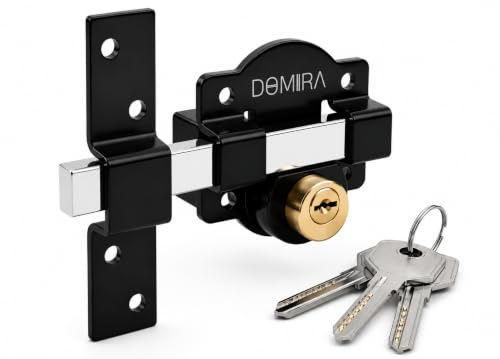 Both Side Door Lock 50mm & 70mm Long Throw Gate Lock – Heavy Duty Rim for Wooden Garden Gates, Sheds & Doors – Double-Sided Key Lockable – Stainless Steel Housing – 5 Keys – Anti-Theft Security