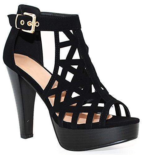 TRENDSup Collection Open Toe Ankle Strap Sandal – Western Bootie Stacked Heel Open Toe Cutout Shoes (7, Black)