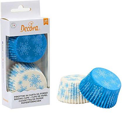 DECORA, 0339847 Pirottini per Muffin, Comodissimi per Cuocere, Presentare e Regalare Muffin, Resistente fino a 220°, Made in Italy, Fantasia a Stelle di Ghiaccio, Confezione da 36