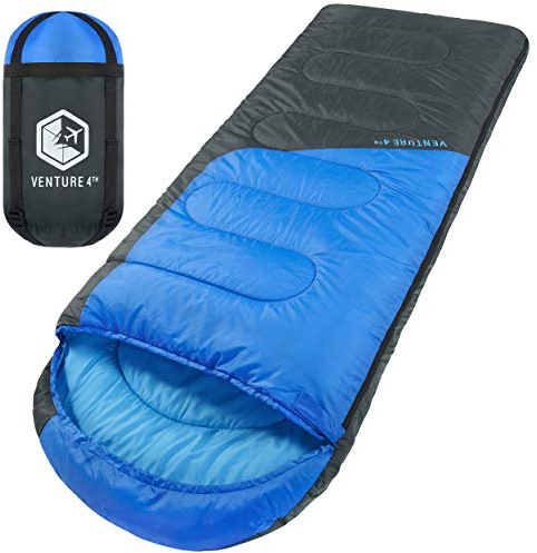 VENTURE 4TH 3-Season Backpacking Sleeping Bag, Camping Sleeping Bags for Adults & Kids - Lightweight, Comfortable, Water Resistant, Ideal for Hiking, Camping & Outdoor - Blue/Gray