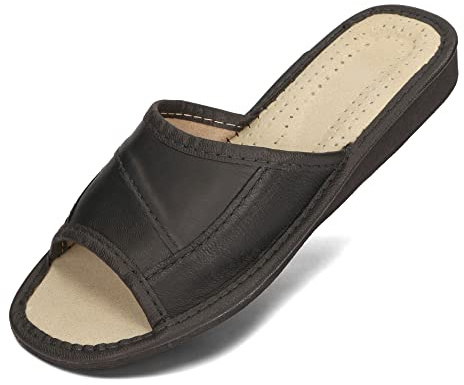 BeComfy Ladies Lädertofflor Tofflor 36-41 EU (Svart, Europeiska skostorlekar, Vuxen, Numeriskt, Medel, 38)