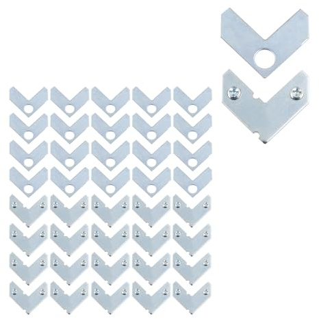 Geesatis 20PCS L-Shaped Corner Brace Plate, 35 x 13 mm Metal Picture Frame Bracket, Silver Tone Flat Plate Fastener for Shelves, Cabinets, Photo Frames, DIY Furniture – Includes Screws & Gaskets