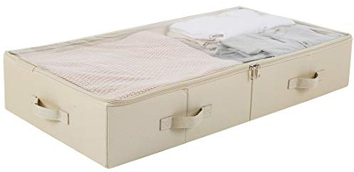 iwill CREATE PRO 31.5(85cm) Length Spacious Visible Lidded Under Bed Storage Bins for Shoes, Blankets, Toys Organization Containers, Wedding Dress Storage Box, Beige