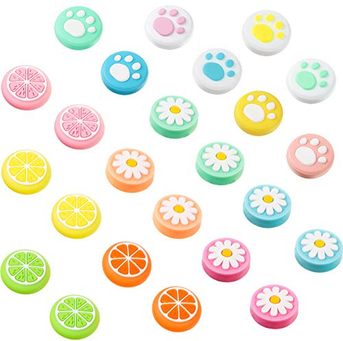 Sumind 24 Pieces Replacement Soft Silicone Cat Paw Flower and Fruit Lemon Design Thumb Grip Caps Analog Stick Cover Joystick Cap Luminous Cover Compatible with Nintendo Switch/Switch Lite Controller
