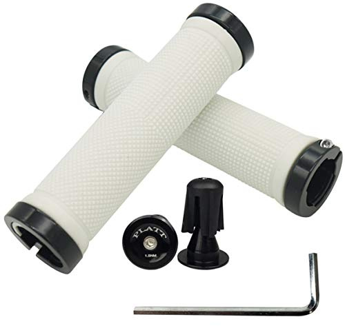 PLATT Bike Handlebar Grips with Aluminum Lock Non-Slip Rubber Bicycle Handle Grip for MTB/BMX (White)