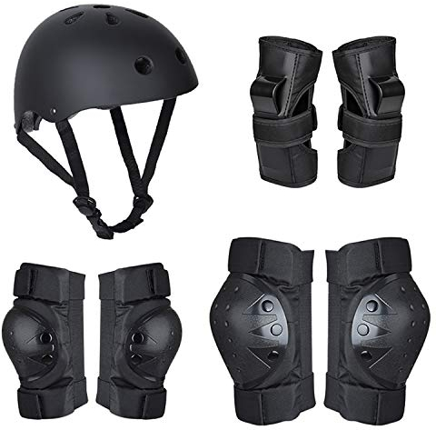 Kaiyei Kinder Skateboard Protektoren 7 Teiliges Set, Helm & Knieschoner & Handgelenkschoner & Ellbogenschützer, Schutzausrüstung für Rollschuhe Fahrrad Inliner Skate Schwarz S