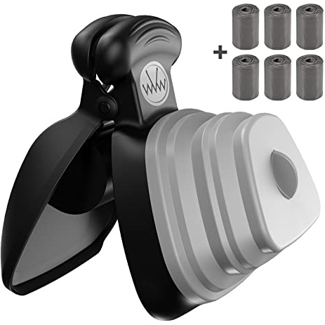 Brifit Ramasse-Crottes Pliable pour Chien, Pet Pooper Scooper Portable pour Chien et Chat avec Distributeur de Sacs et 6 Rouleau Sacs à DéChets, Pelle à Crotte pour Animaux Maison et Extérieur