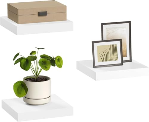 eSituro 3 Pcs White Floating Shelves, 25cm Wooden Modern Shelf, Bedroom | MDF Shelving Boards, Easy Install Wall Rack Display & Organiser for Living Room, Kitchen, Bathroom, Office, Hallway